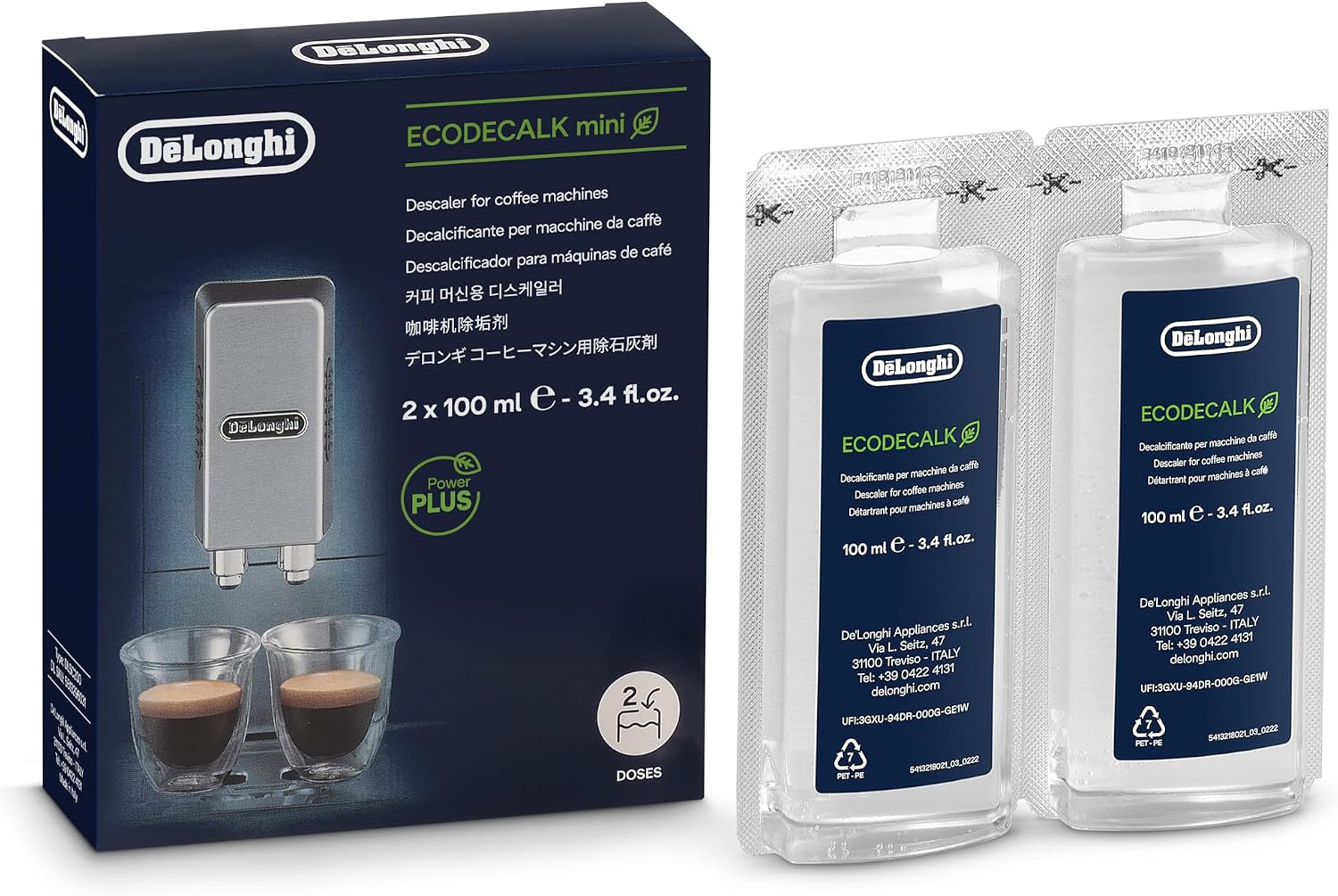 De'Longhi EcoDecalk Descalcificador, solución de descalcificación universal ecológica para máquinas de café y espresso, paquete de 2