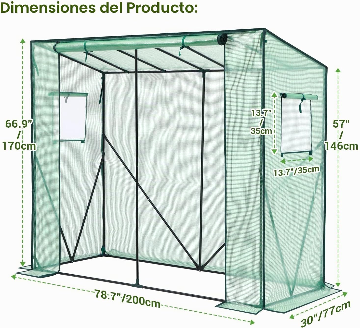 Invernadero inclinado para exteriores: Invernadero portátil Ohuhu para tomates, resistente con puerta enrollable y con cremallera, invernaderos Verde