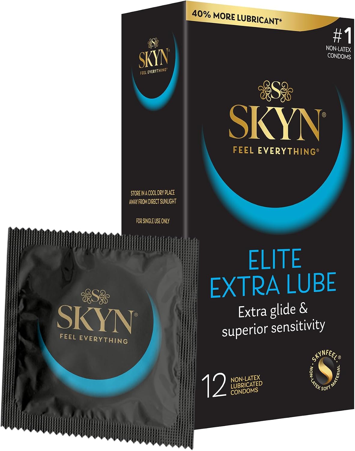 SKYN Elite Extra Lube Condoms – 12 Count – Ultra-Thin, Lubricated Latex-Free Condoms with Extra-Silky Lubricant