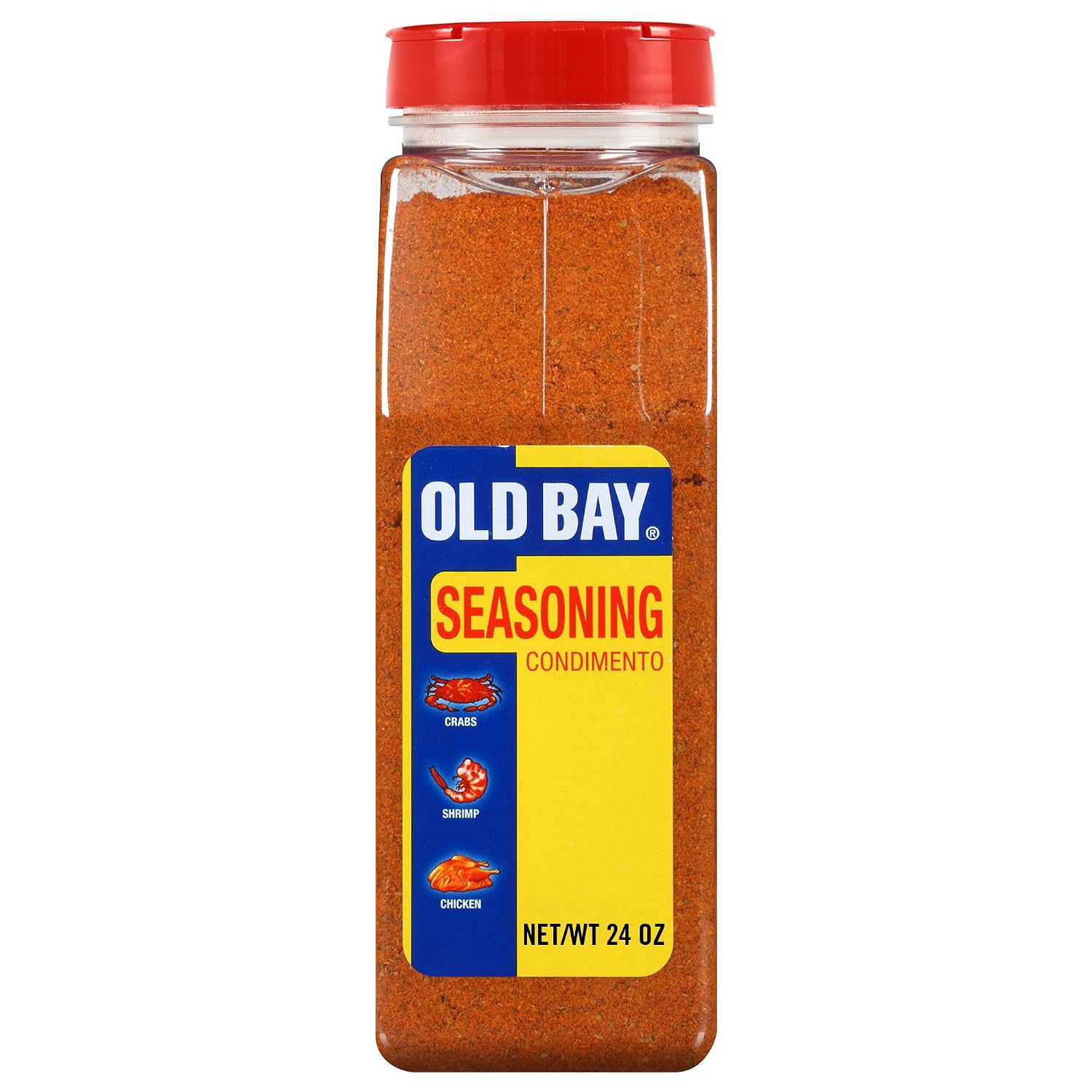 OLD BAY Condimento, 24 onzas, un recipiente de 24 onzas de condimento multiusos OLD BAY con mezcla única de 18 especias y hierbas para cangrejos
