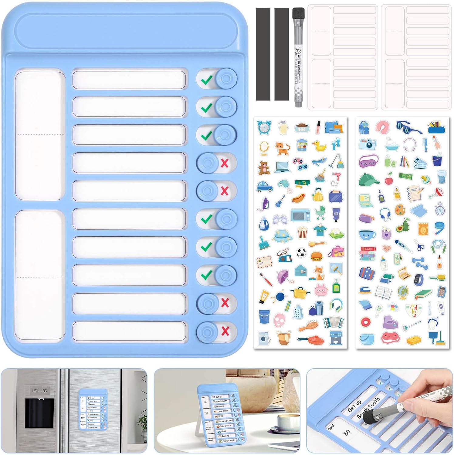 Audab 2 piezas Tabla de tareas de borrado en seco para niños, tabla de verificación magnética, tabla deslizante de mis tareas para hacer lista de 2