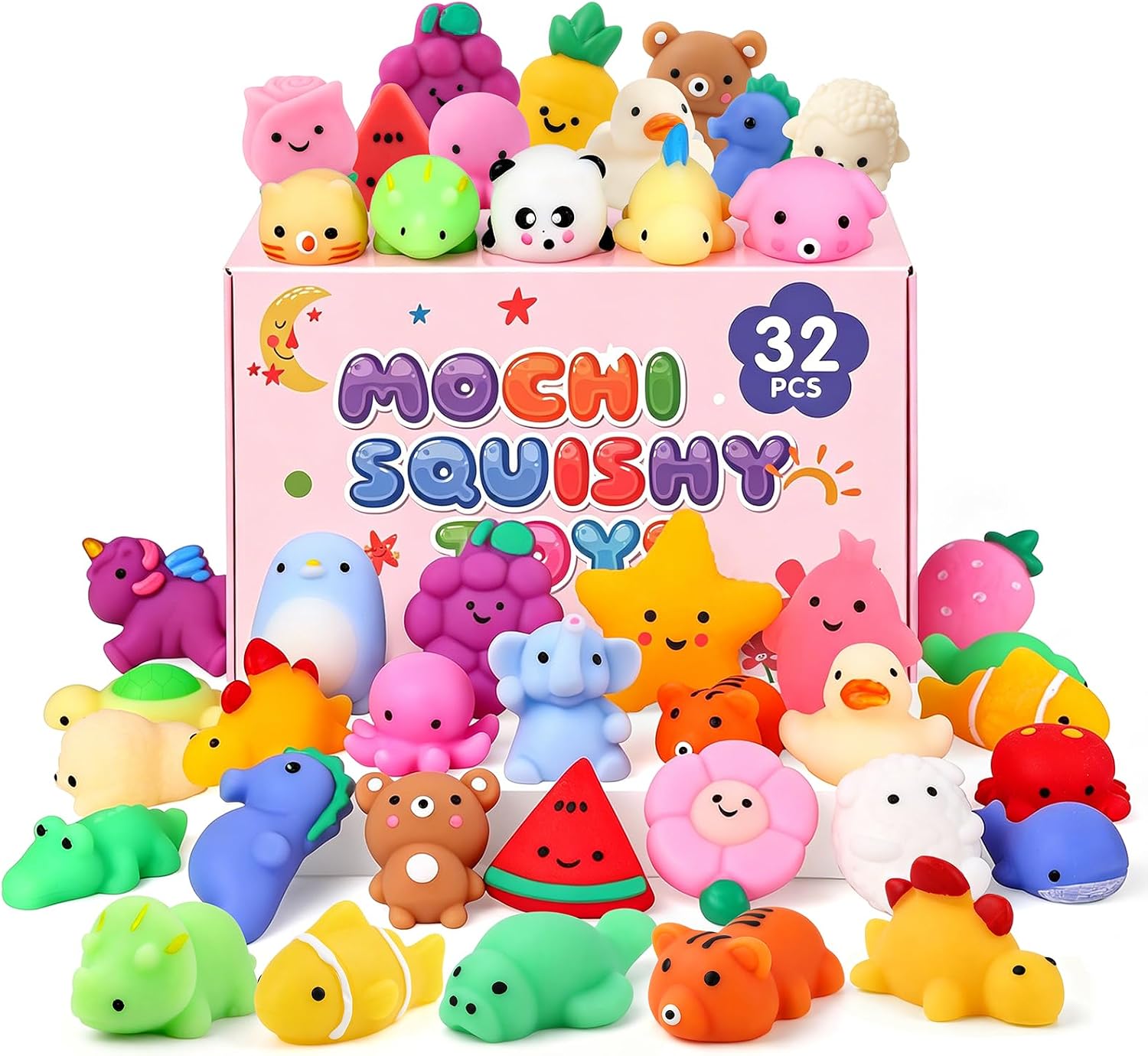 32 Pack Mochi Squishy Toys, Kawaii Squishies Party Favors for Kids