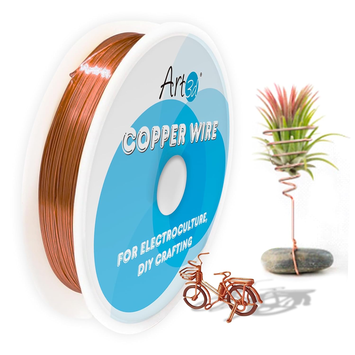 Art3d Alambre de cobre suave puro calibre 18, 60 pies, 99.9% para electrocultura, jardinería, fabricación de joyas, cuentas, proyectos de ciencia