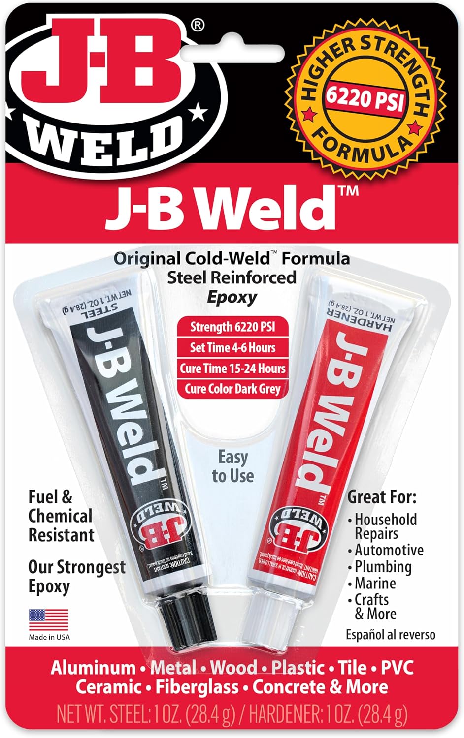 J-B Weld 8265S Original - Epoxi reforzado de acero de soldadura en frío - 2 onzas