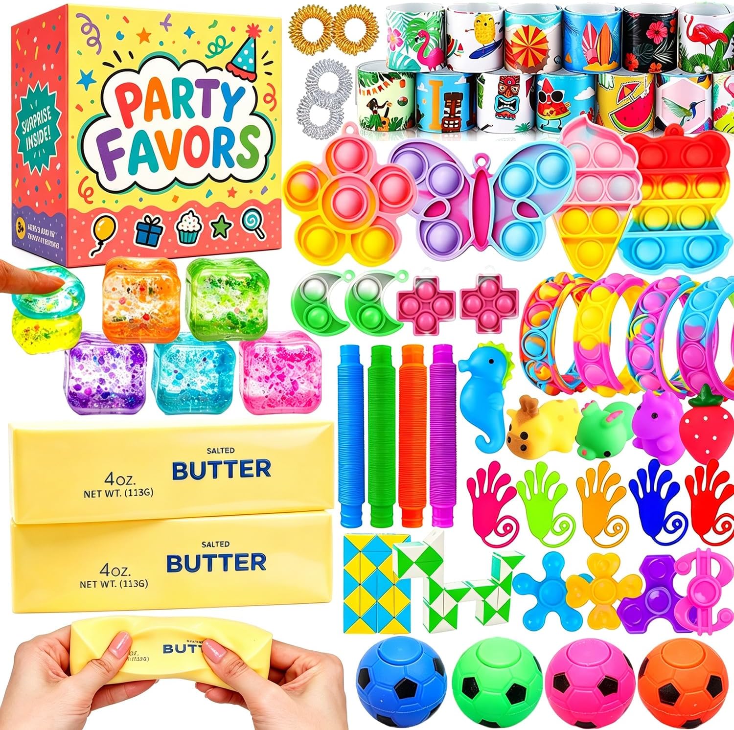 62 Pack Squishy Fidget Toys for Kids, Stress Cube Squishys, Slow Rising Butter Squishies, Squeeze Sensory Toys, Classroom Treasure Box Prizes Pinata